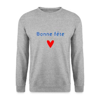 BONNE FÊTE. FÊTE DES MÈRES. FÊTE DES PÈRES. FÊTE - Sweat-shirt Unisexe - gris chiné - Devant - Alina (178cm) & Michal (187cm)
