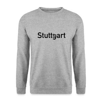 Stuttgart Stadtschild mit -Museum Skyline - Unisex Pullover - Weißgrau meliert - Vorne - Alina (178cm) & Michal (187cm)