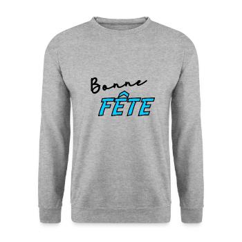 PAPA. FÊTE DES PÈRES. BONNE FÊTE PAPA. BONNE FÊTE - Sweat-shirt Unisexe - gris chiné - Devant - Alina (178cm) & Michal (187cm)