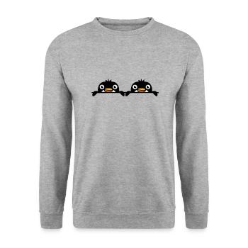2 penguins friends peeking out from behind the wall Team - Unisex Sweatshirt - salt & pepper - Front - Alina (178cm) & Michal (187cm)