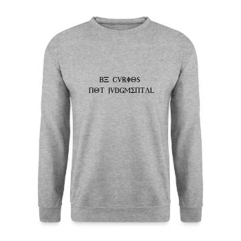 Be curious not judgemental - Design - Unisex Pullover - Weißgrau meliert - Vorne - Alina (178cm) & Michal (187cm)