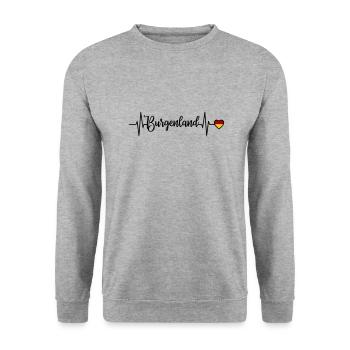 Burgenland Puls Herzlinie - Unisex Pullover - Weißgrau meliert - Vorne - Alina (178cm) & Michal (187cm)