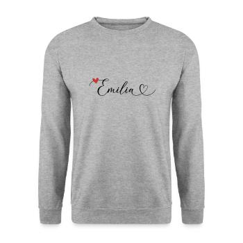 Emilia Nom Prénom Calligraphie Coeur - Sweat-shirt Unisexe - gris chiné - Devant - Alina (178cm) & Michal (187cm)
