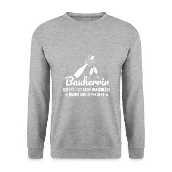 Bauherrin Hausbau Eigenheim Richtfest 2022 Damen - Unisex Pullover - Weißgrau meliert - Vorne - Alina (178cm) & Michal (187cm)