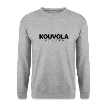 Kouvola - Finland - Coordinates Longitude Latitude - Unisex Pullover - Weißgrau meliert - Vorne - Alina (178cm) & Michal (187cm)
