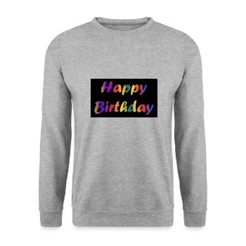HAPPY BIRTHDAY. HAPPY BIRTHDAY. ANNIVERSARY. - Unisex Sweatshirt - salt & pepper - Front - Alina (178cm) & Michal (187cm)