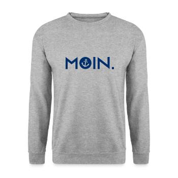 Moin - Guten Morgen - Nordsee - Ostsee - Anker - Unisex Pullover - Weißgrau meliert - Vorne - Alina (178cm) & Michal (187cm)