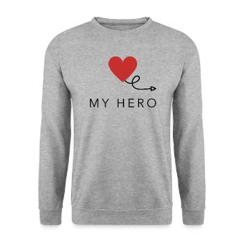 Mon héros - Mein Held - Mein*e Held*in - Sweat-shirt Unisexe - gris chiné - Devant - Alina (178cm) & Michal (187cm)