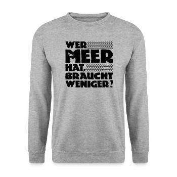 Wer Meer hat, braucht weniger! Nordsee - Ostsee - Unisex Pullover - Weißgrau meliert - Vorne - Alina (178cm) & Michal (187cm)