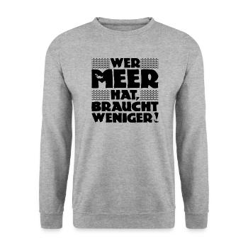 Wer Meer hat, braucht weniger! Nordsee - Ostsee - Unisex Pullover - Weißgrau meliert - Vorne - Alina (178cm) & Michal (187cm)