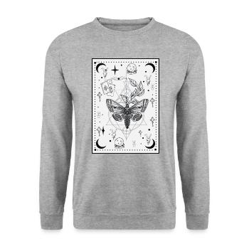 Goth Death Moth Sacred Geometry - Moon Okkult Dark - Unisex Pullover - Weißgrau meliert - Vorne - Alina (178cm) & Michal (187cm)