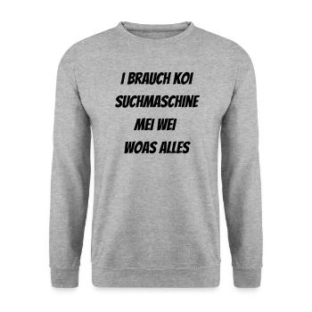 koi suchmaschine mei wei - bayerischer Spuch - Unisex Pullover - Weißgrau meliert - Vorne - Alina (178cm) & Michal (187cm)
