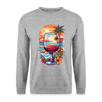 Strand Weinglas - Unisex Pullover - Weißgrau meliert - Vorne - Alina (178cm) & Michal (187cm)