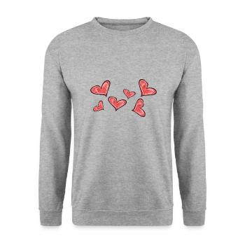 Herzen Herz - Unisex Pullover - Weißgrau meliert - Vorne - Alina (178cm) & Michal (187cm)