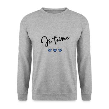 JE T'AIME. I LOVE YOU. AMOUR. LOVE. CŒUR - Sweat-shirt Unisexe - gris chiné - Devant - Alina (178cm) & Michal (187cm)