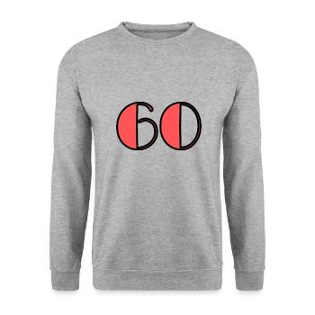 60. 60 JAHRE. 60-JÄHRIGES JUBILÄUM. 60-JÄHRIGES JUBILÄUM - Unisex Pullover - Weißgrau meliert - Vorne - Alina (178cm) & Michal (187cm)