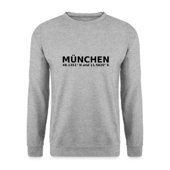 Munich - with geo coordinates horizontal - Unisex Sweatshirt - salt & pepper - Front - Alina (178cm) & Michal (187cm)