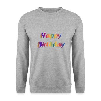 HAPPY BIRTHDAY. HAPPY BIRTHDAY. ANNIVERSARY. - Unisex Sweatshirt - salt & pepper - Front - Alina (178cm) & Michal (187cm)