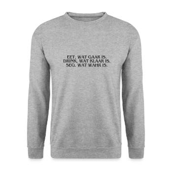 Plattdeutsch Ostfriesland "Eet, wat gaar is." - Unisex Pullover - Weißgrau meliert - Vorne - Alina (178cm) & Michal (187cm)