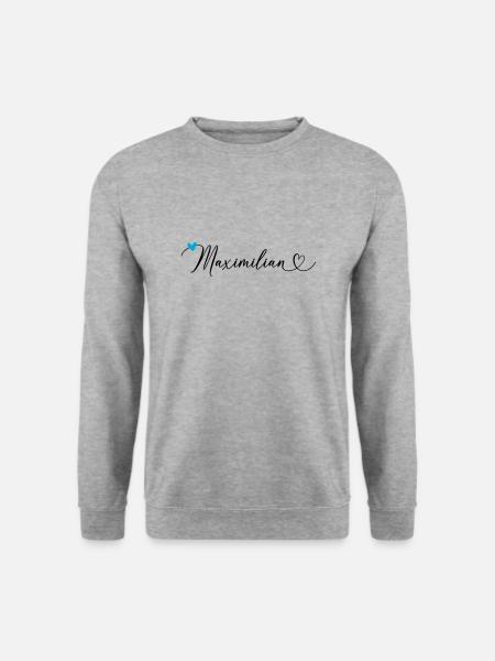 Maximilian Name Vorname Kalligrafieherz - Unisex Pullover - Weißgrau meliert