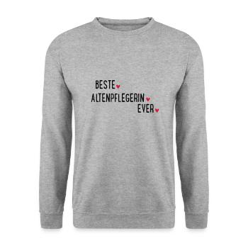 BESTE ALTENPFLEGERIN EVER - Unisex Pullover - Weißgrau meliert - Vorne - Alina (178cm) & Michal (187cm)