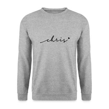 Chris Schreibschrift Name - Unisex Pullover - Weißgrau meliert - Vorne - Alina (178cm) & Michal (187cm)