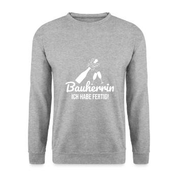 Bauherrin Hausbau Eigenheim Richtfest 2022 Damen - Unisex Pullover - Weißgrau meliert - Vorne - Alina (178cm) & Michal (187cm)