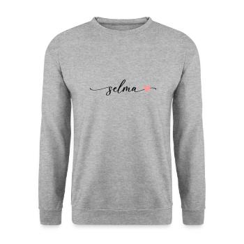 Selma Name Kalligrafie Schrift - Unisex Pullover - Weißgrau meliert - Vorne - Alina (178cm) & Michal (187cm)