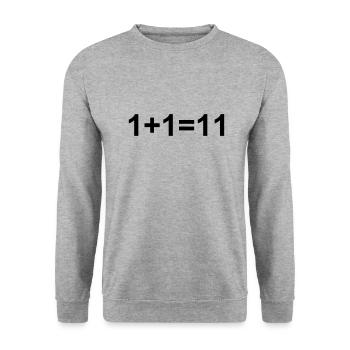 1+1=11 / 1 und 1 gleich 11 Mathe lustige Srüche - Unisex Pullover - Weißgrau meliert - Vorne - Alina (178cm) & Michal (187cm)