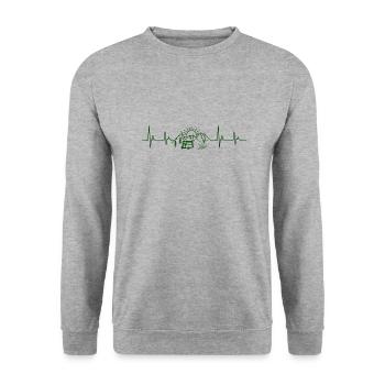 Wohnwagen Herzschlag Camping - Unisex Pullover - Weißgrau meliert - Vorne - Alina (178cm) & Michal (187cm)