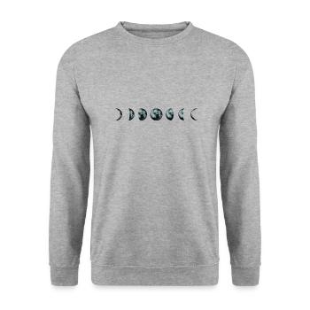 Mondphasen inverted - Mond Himmel Kunst - Unisex Pullover - Weißgrau meliert - Vorne - Alina (178cm) & Michal (187cm)