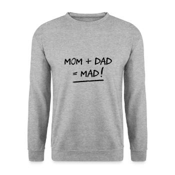 MAMA + PAPA = WÜTEND! (Familie, Papa, Mama) (Biegen) - Unisex Pullover - Weißgrau meliert - Vorne - Alina (178cm) & Michal (187cm)