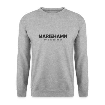 Mariehamn - Finland - Coordinates - Longitude - Unisex Pullover - Weißgrau meliert - Vorne - Alina (178cm) & Michal (187cm)