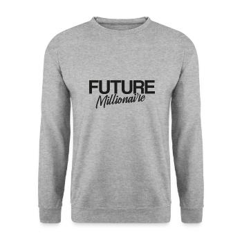 Future millionair, dunkler Aufdruck - Unisex Pullover - Weißgrau meliert - Vorne - Alina (178cm) & Michal (187cm)