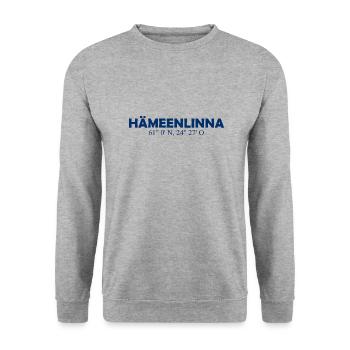 Hämeenlinna Finland Coordinates Longitude Latitude - Unisex Pullover - Weißgrau meliert - Vorne - Alina (178cm) & Michal (187cm)