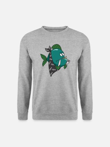 Lustiger Niedlicher Cooler Fisch Piranha - Unisex Pullover - Weißgrau meliert