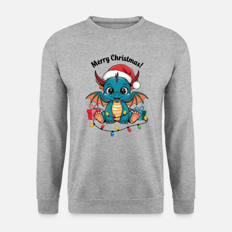 Weihnachten Drache weihnachtlich Merry Christmas - Unisex Pullover - Weißgrau meliert