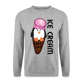Drôle de glace de pingouin dans la gaufre - ICE CREAM - Sweat-shirt Unisexe - gris chiné - Devant - Alina (178cm) & Michal (187cm)