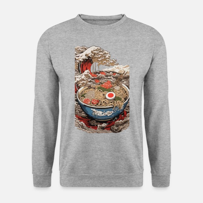 Japan Retro Ramen Ukiyo-E Tokyo Wave Kunst - Unisex Pullover - Weißgrau meliert