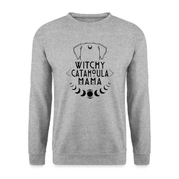 Witchy Catahoula Mama Hunde Hexe Hexen - Unisex Pullover - Weißgrau meliert - Vorne - Alina (178cm) & Michal (187cm)