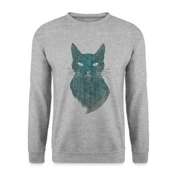 Mystische Katze Katzenmotiv - Unisex Pullover - Weißgrau meliert - Vorne - Alina (178cm) & Michal (187cm)