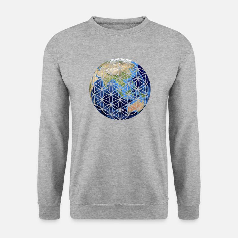 Erde Blume des Lebens - Unisex Pullover - Weißgrau meliert
