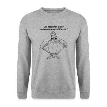 Obelix Ein gesunder Geist B W - Sweat-shirt Unisexe - gris chiné - Devant - Alina (178cm) & Michal (187cm)