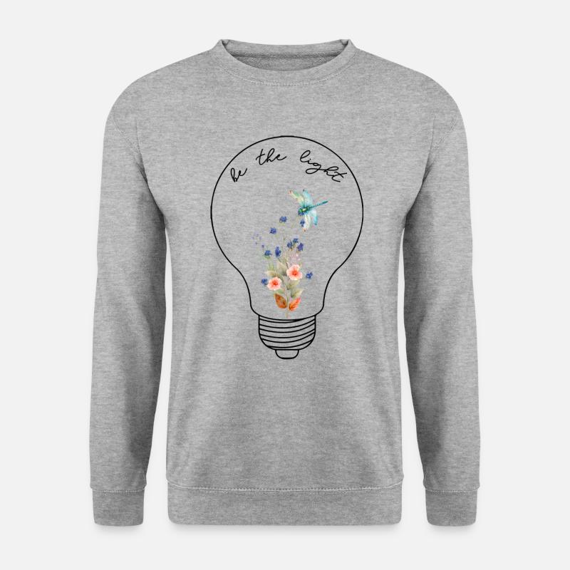 Be the Light A Lightbulb Lamp with Flowers - Unisex Pullover - Weißgrau meliert