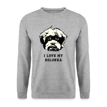 J’adore mon chien Bolonka Zwetna - Sweat-shirt Unisexe - gris chiné - Devant - Alina (178cm) & Michal (187cm)