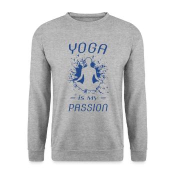 YOGA, Spruch für Yogis, Yoga Geschenk - Unisex Pullover - Weißgrau meliert - Vorne - Alina (178cm) & Michal (187cm)