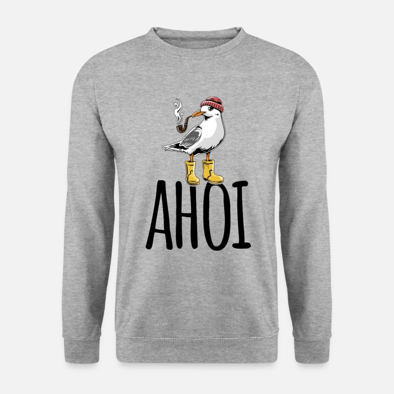 Möwe - Ahoi - Nordsee - Geschenk - Unisex Pullover - Weißgrau meliert