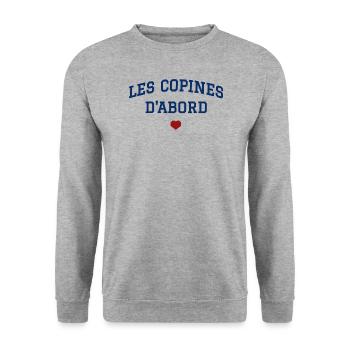 Les copines d'abord - cœur - Sweat-shirt Unisexe - gris chiné - Devant - Alina (178cm) & Michal (187cm)