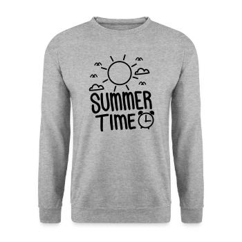 SOMMER ZEIT STRAND RETRO REISEN SONNE SPRUCH MOTIV - Unisex Pullover - Weißgrau meliert - Vorne - Alina (178cm) & Michal (187cm)