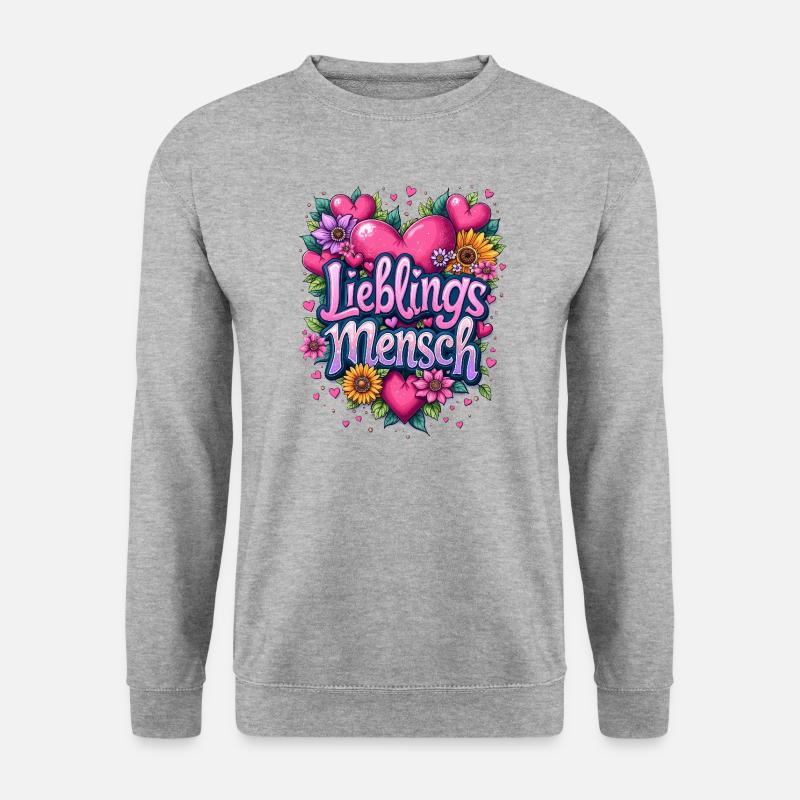 Lieblingsmensch, Liebeserklärung mit Herz, Blumen - Unisex Pullover - Weißgrau meliert